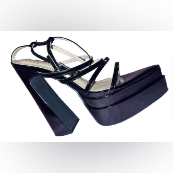 Strappy Platform Black Heels - Picture 3 of 4